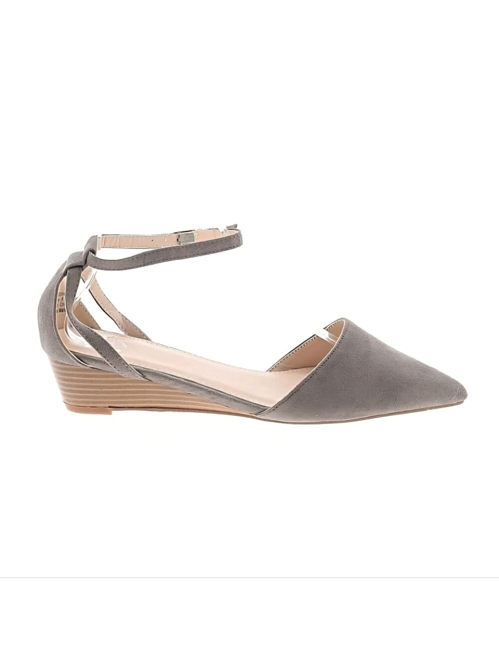 Journee Collection, Women's Gray Pointed Ankle-Strap D'Orsay Flats. Size 8